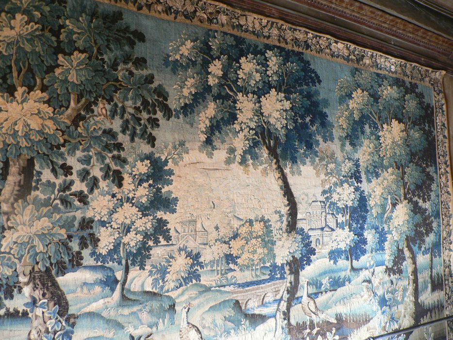 pièces murale (verdure) : verdure avec bordures à décor de fabriques et d'oiseaux