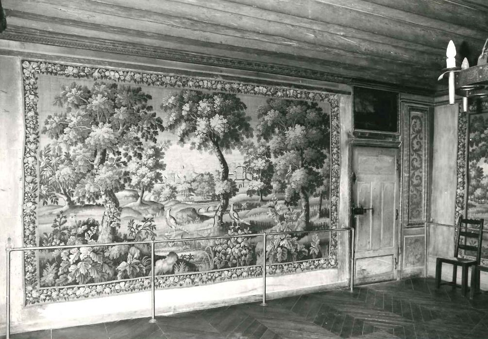 pièces murale (verdure) : verdure avec bordures à décor de fabriques et d'oiseaux