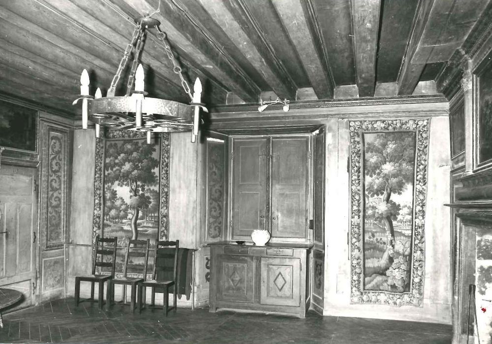 pièces murales (verdure) : verdure avec bordures à décor de fabriques et d'oiseaux