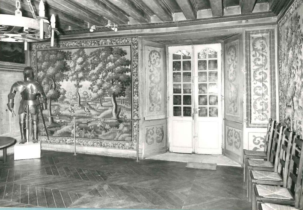 pièce murale (verdure) : verdure avec bordures à décor de fabriques et d'oiseaux
