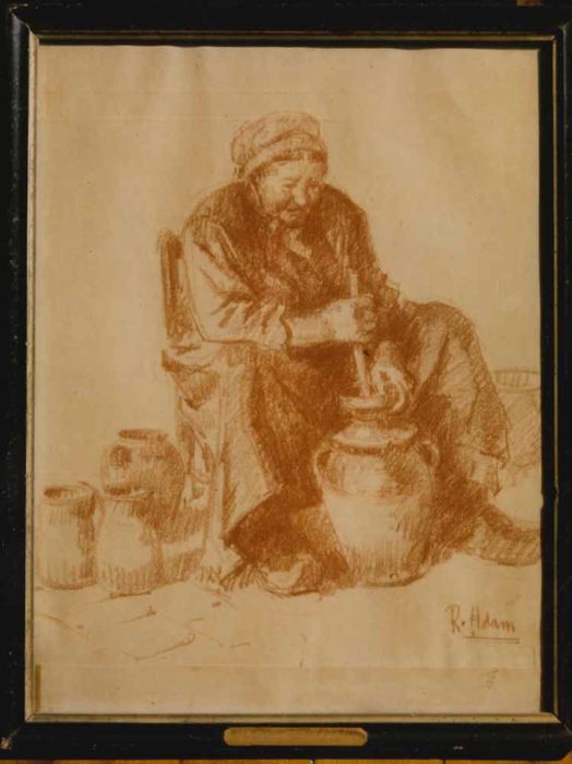 sanguine : Paysanne à la baratte - © Ministère de la Culture (France), Conservation des antiquités et des objets d'art de l'Indre – Tous droits réservés