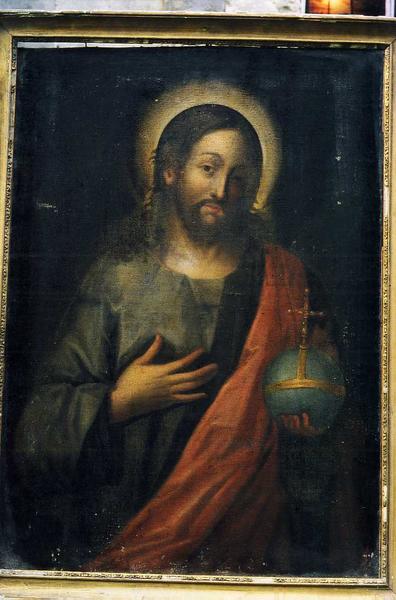tableau et son cadre : le Christ tenant dans la main le globe du monde, vue générale - © Ministère de la Culture (France), Conservation des antiquités et des objets d'art de l'Indre-et-Loire, tous droits réservés 