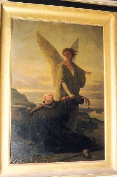 tableau : Pèlerin tombant en faiblesse réconforté par un ange, cadre, vue générale - © Ministère de la Culture (France), Conservation des antiquités et des objets d'art de l'Indre-et-Loire, tous droits réservés 