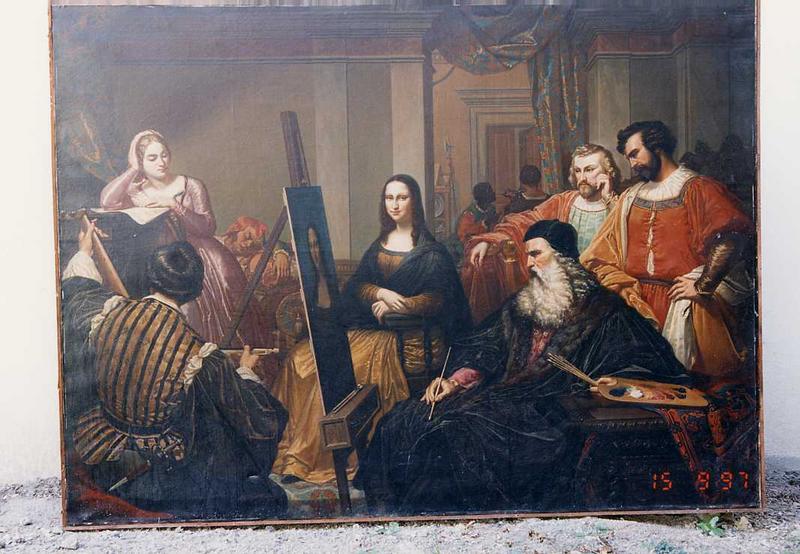 tableau : Léonard de Vinci peignant La Joconde, vue générale