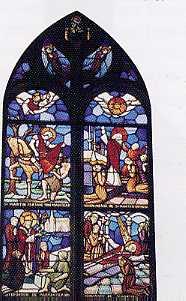 verrière : scènes de la vie du Christ, Prédication de saint Jean-Baptiste (la), vue partielle