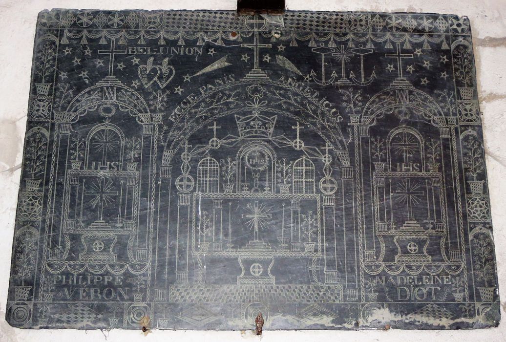 plaque gravée : ex voto de Philippe Véron et Madeleine Diot