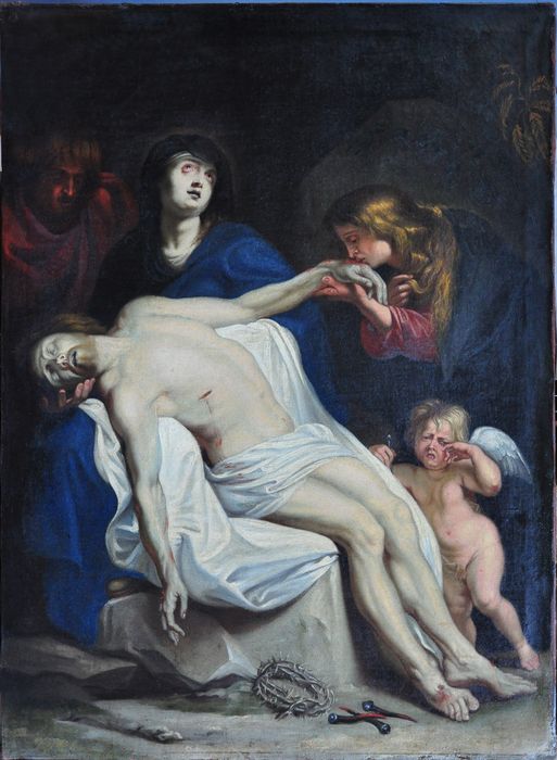 Tableau : Vierge de pitié avec saint Jean et sainte Madeleine