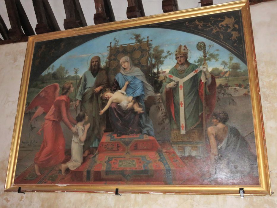 tableau : la Vierge à l'Enfant, avec saint Joseph, saint Martin, un berger ? et un ange, présentant une jeune fille