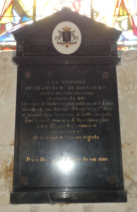 plaque commémorative de Charles, Marquis de Biencourt