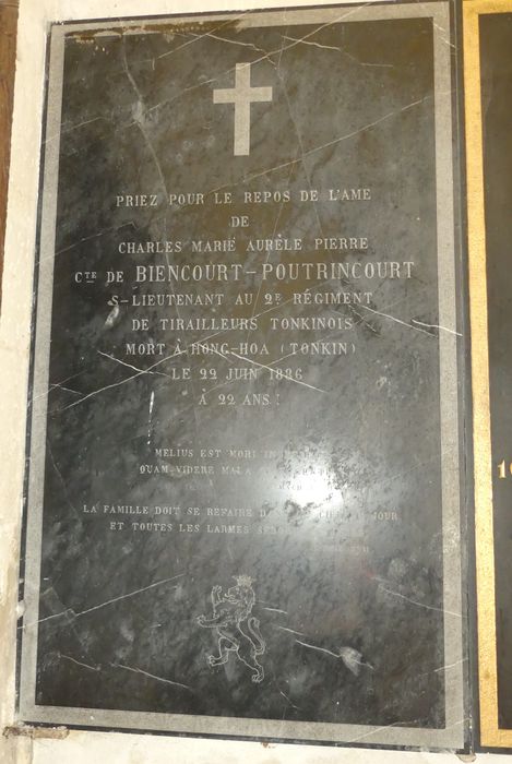 dalle funéraire de Charles Marie Aurèle Pierre, Comte de Biencourt-Poutrincourt