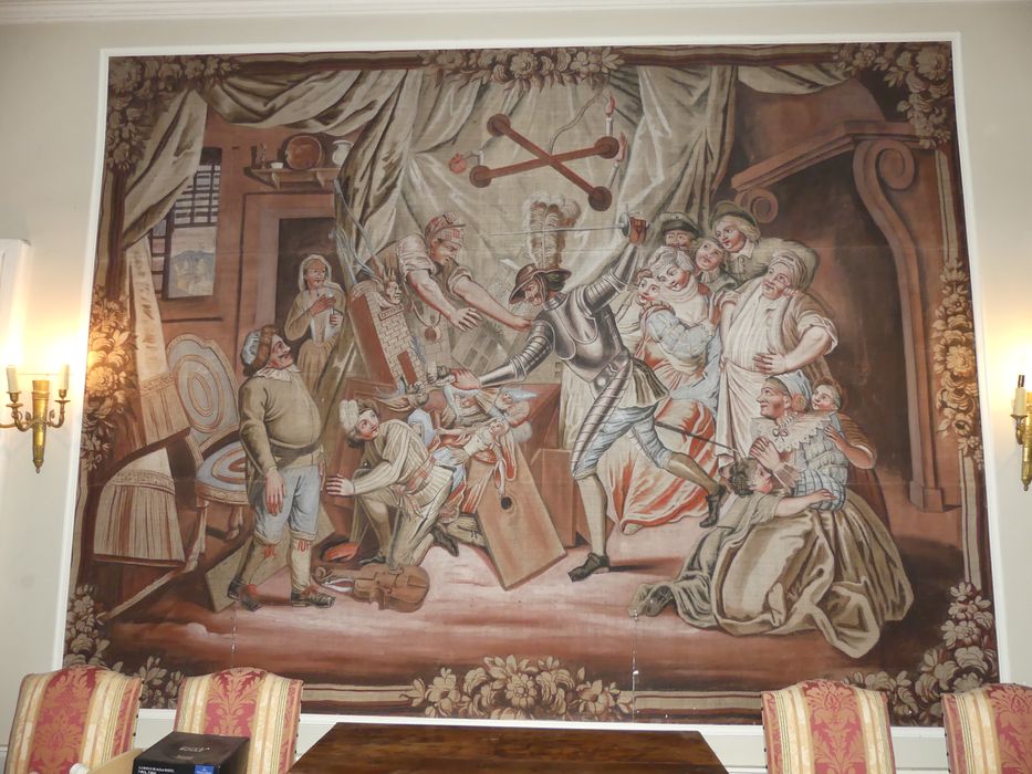 Carton de tapisserie : Don Quichotte prenant des marionnettes pour des Maures croit, en les combattant, secourir deux amants fugitifs