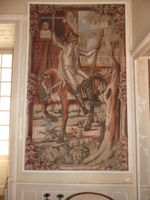 fragment de carton de tapisserie : Don Quichotte attaché à une fenêtre par la malice de Maritorne 