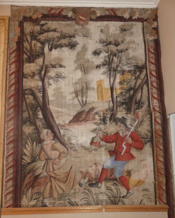 fragment de carton de tapisserie : Scène de vie paysanne
