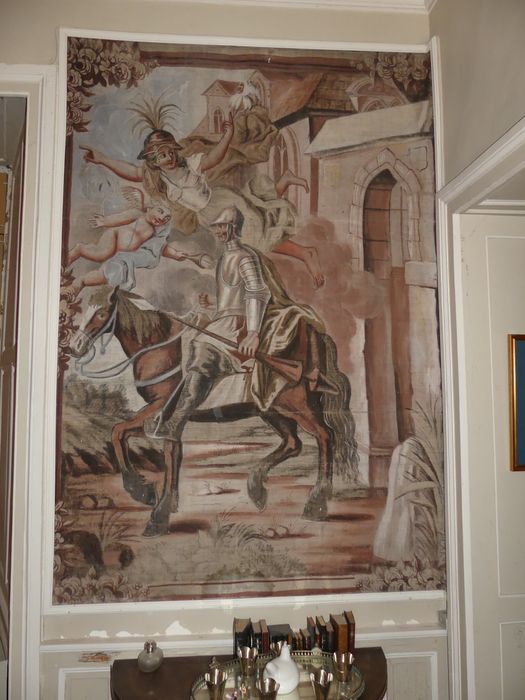 deux fragments de carton de tapisserie : Don Quichotte conduit par la Folie sort de chez lui pour être fait chevalier errant