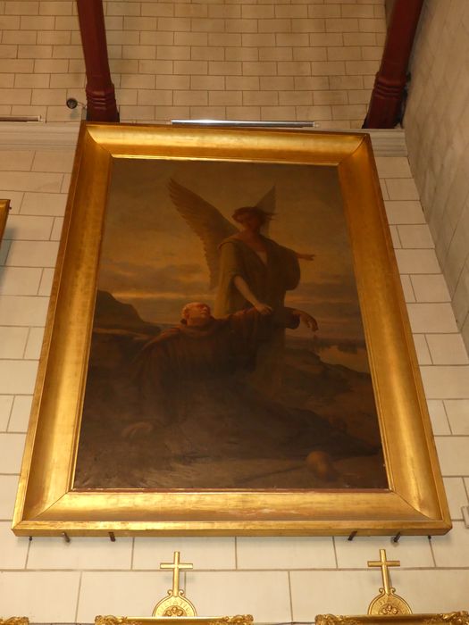 tableau : Pèlerin tombant en faiblesse réconforté par un ange - © Ministère de la Culture (France), Conservation des antiquités et des objets d’art d'Indre-et-Loire - Tous droits réservés