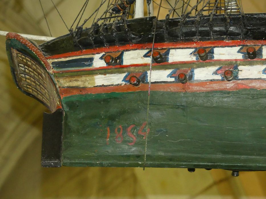 ex-voto : maquette de navire à trois mâts, détail