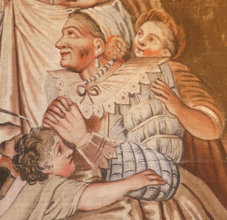 carton de tapisserie : Don Quichotte prenant des marionnettes pour des Maures croit, en les combattant, secourir deux amants fugitifs, détail