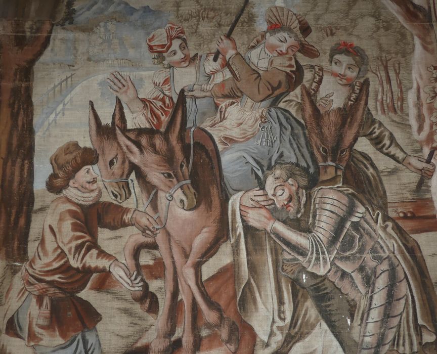 carton de tapisserie : Don Quichotte trompé par Sancho prend une paysanne pour Dulcinée, détail