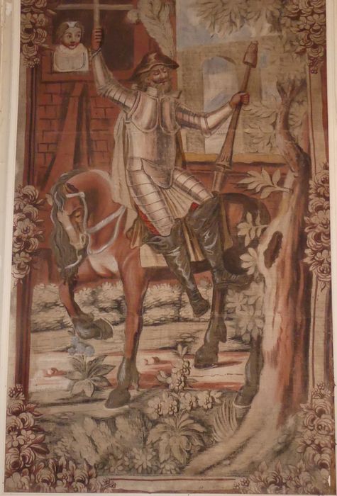 fragment de carton de tapisserie : Don Quichotte attaché à une fenêtre par la malice de Maritorne 