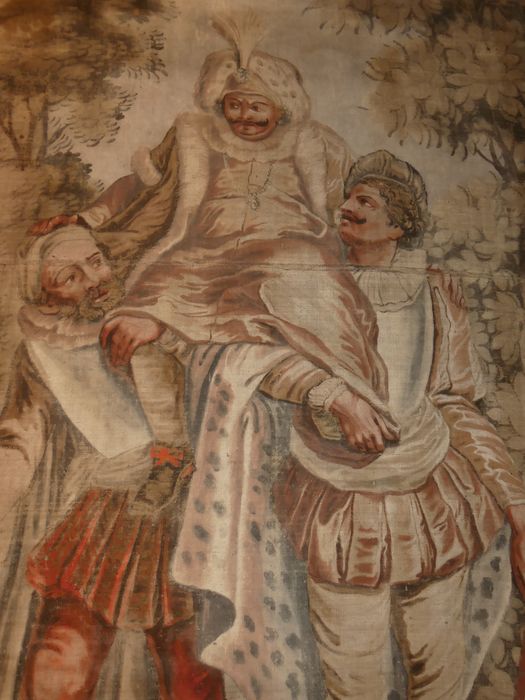 fragment de carton de tapisserie : Entrée de Sancho dans l’île de Barataria