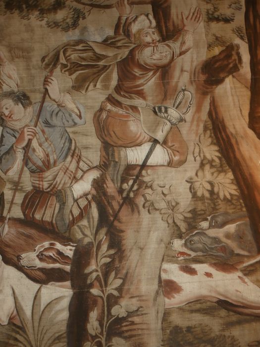 fragment de carton de tapisserie : Poltronnerie de Sancho à la chasse, détail