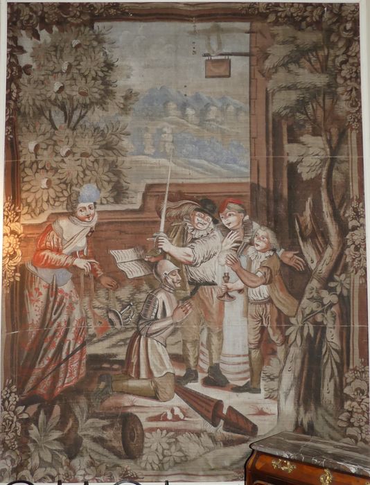 carton de tapisserie : Don Quichotte croit recevoir l’ordre de chevalerie