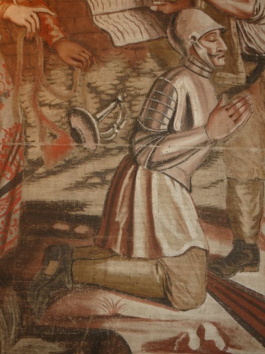 carton de tapisserie : Don Quichotte croit recevoir l’ordre de chevalerie, détail