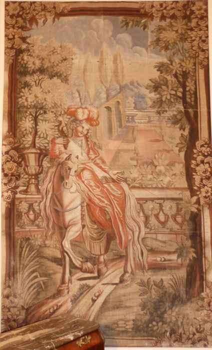 fragment de carton de tapisserie : Don Quichotte fait demander par Sancho à la duchesse la permission de la voir 