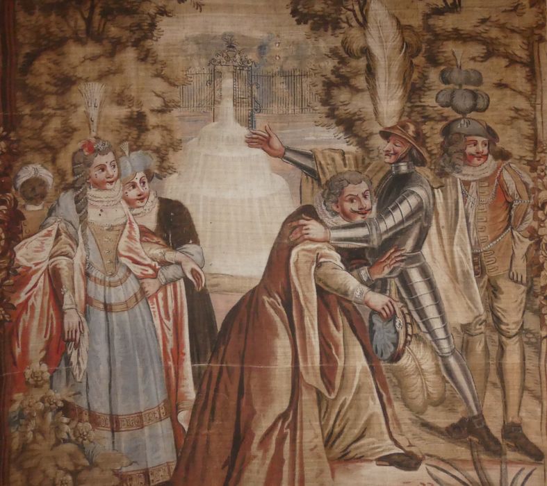 carton de tapisserie : Départ de Sancho pour l'île de Barataria, détail