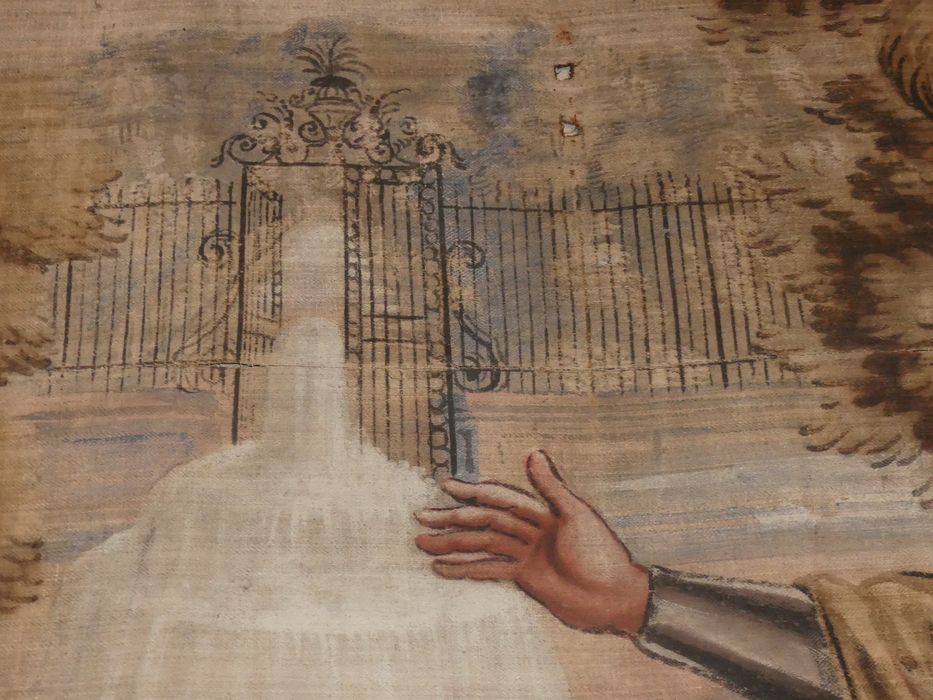carton de tapisserie : Départ de Sancho pour l'île de Barataria, détail
