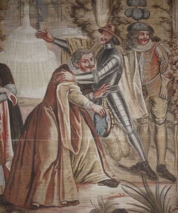 carton de tapisserie : Départ de Sancho pour l'île de Barataria, détail