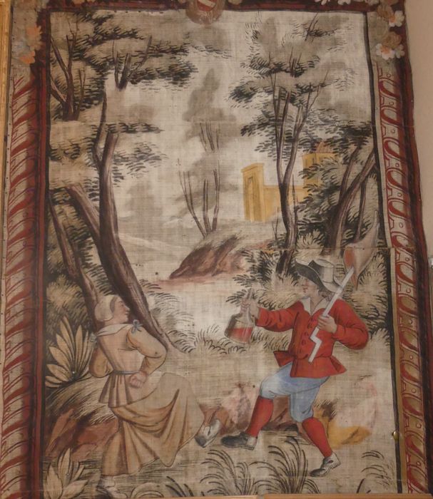 fragment de carton de tapisserie : Scène de vie paysanne