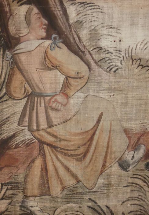 fragment de carton de tapisserie : Scène de vie paysanne, détail