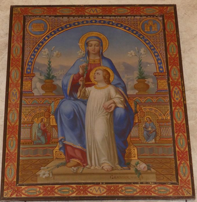 Tableau : La Vierge en Majesté présentant à l'Enfant Jésus le lys de l'Annonciation