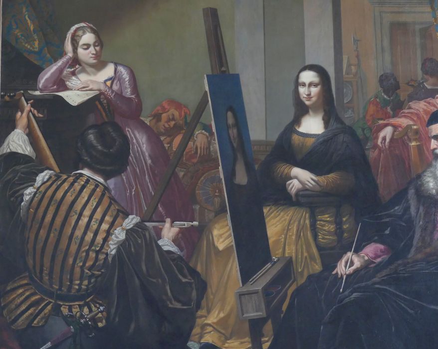 tableau : Léonard de Vinci peignant la Joconde, vue partielle