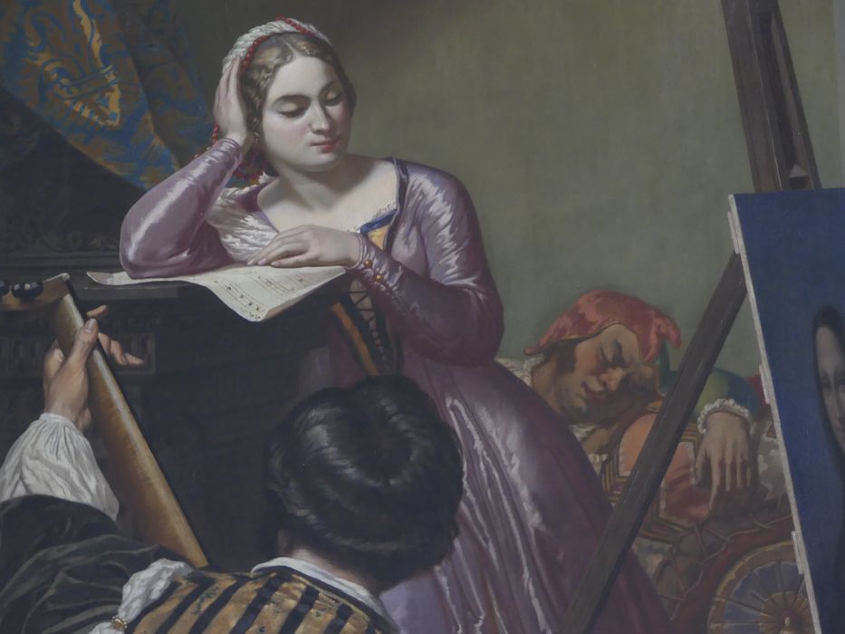 tableau : Léonard de Vinci peignant la Joconde, détail