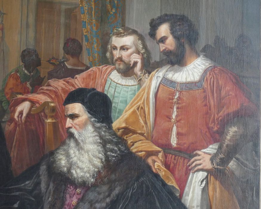 tableau : Léonard de Vinci peignant la Joconde, détail