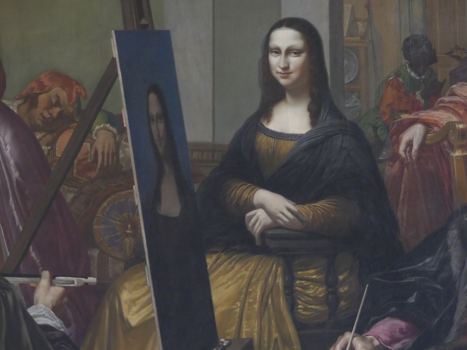 tableau : Léonard de Vinci peignant la Joconde, détail