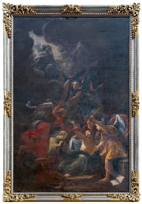 tableau : Saint Antoine recevant la vision du Christ et de l’ange portant le Tau