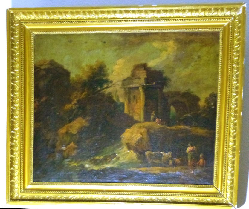 tableau : Vue champêtre avec ruines - © Ministère de la Culture (France), Conservation des antiquités et des objets d’art du Jura – Tous droits réservés