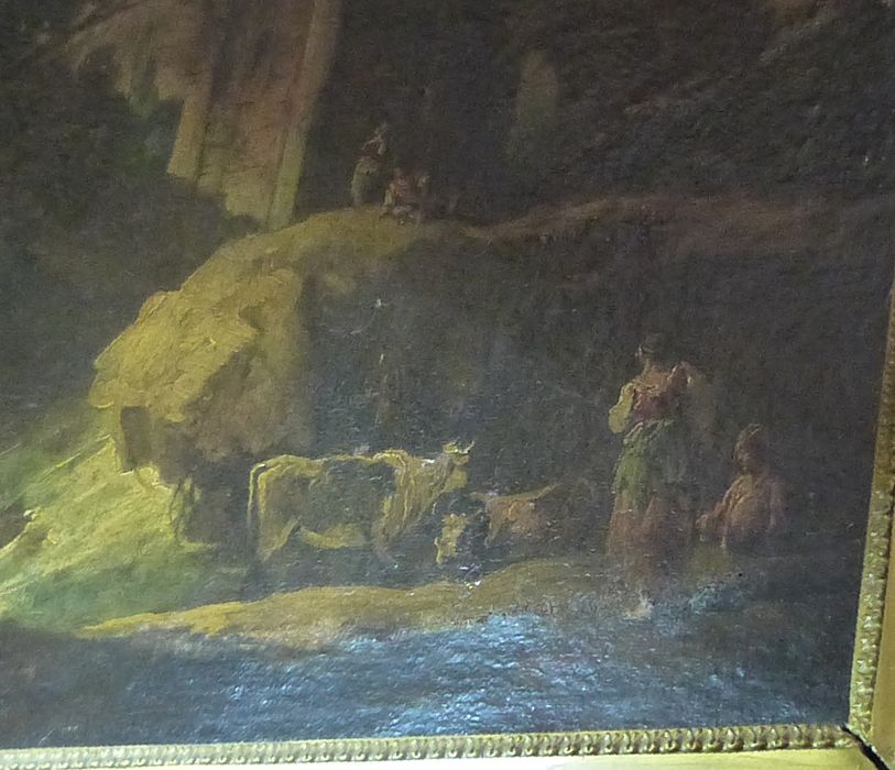 tableau : Vue champêtre avec ruines, détail - © Ministère de la Culture (France), Conservation des antiquités et des objets d’art du Jura – Tous droits réservés