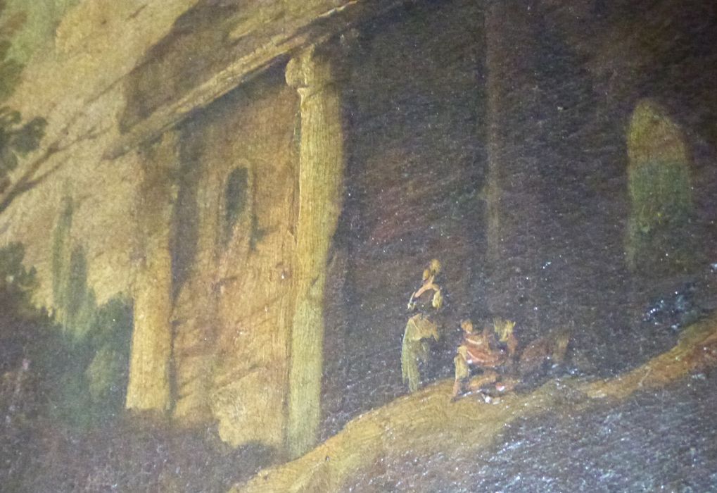 tableau : Vue champêtre avec ruines, détail - © Ministère de la Culture (France), Conservation des antiquités et des objets d’art du Jura – Tous droits réservés