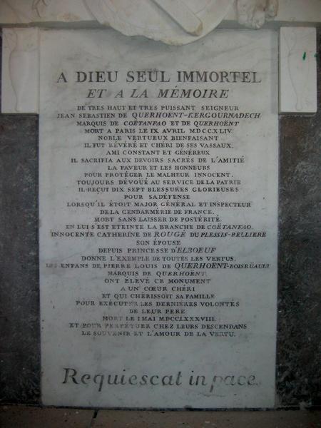 monument funéraire (mausolée) de Jean-Sébastien de Querhoent, vue partielle