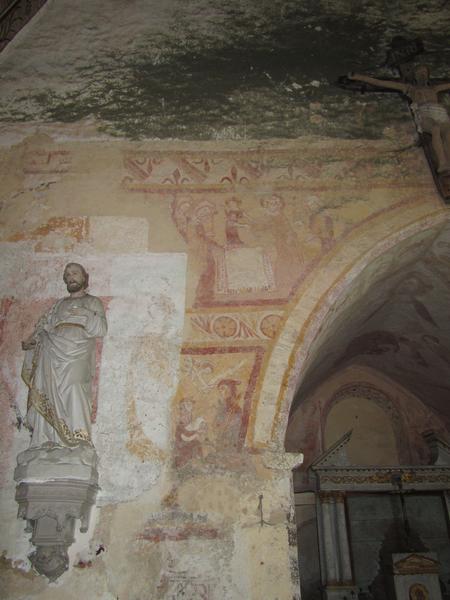 peintures monumentales : Christ en majesté entre la Vierge et saint Jean (le), travaux des mois (les), scènes de l'enfance du Christ, vue partielle