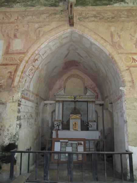 peintures monumentales : Christ en majesté entre la Vierge et saint Jean (le), travaux des mois (les), scènes de l'enfance du Christ, vue partielle