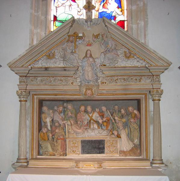 retable, haut-relief : mort de la Vierge (la), vue générale