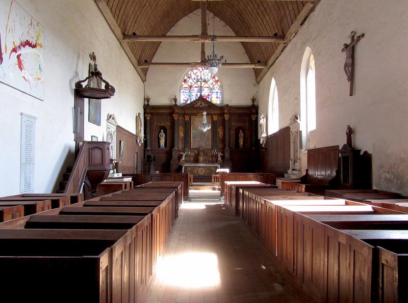 lambris de revêtement, chaire à prêcher, bancs, vue générale - © Ministère de la Culture (France), Conservation des antiquités et des objets d'art du Loir-et-Cher, tous droits réservés 