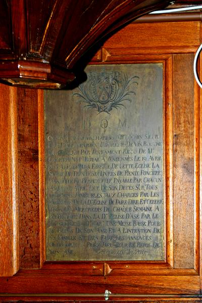 plaque funéraire (inscription funéraire) de Charles Nicolas Millochin - © Ministère de la Culture (France), Conservation des antiquités et des objets d'art du Loir-et-Cher, tous droits réservés
