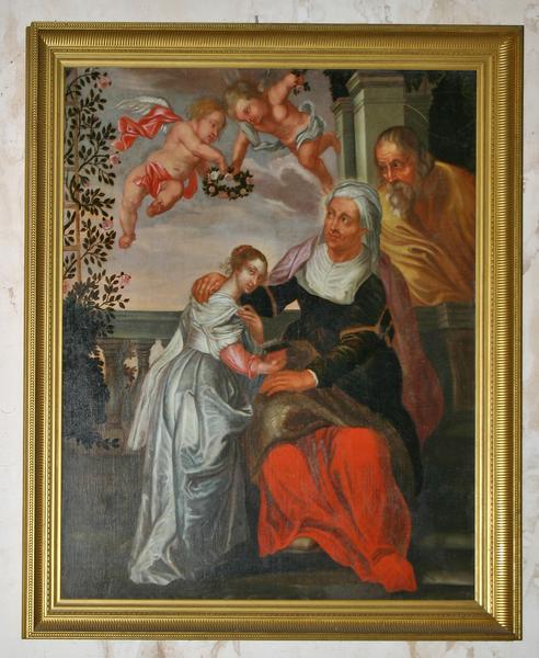 tableau et son cadre : sainte Anne, Joachim et Marie, dit aussi L'Education de la Vierge, vue générale