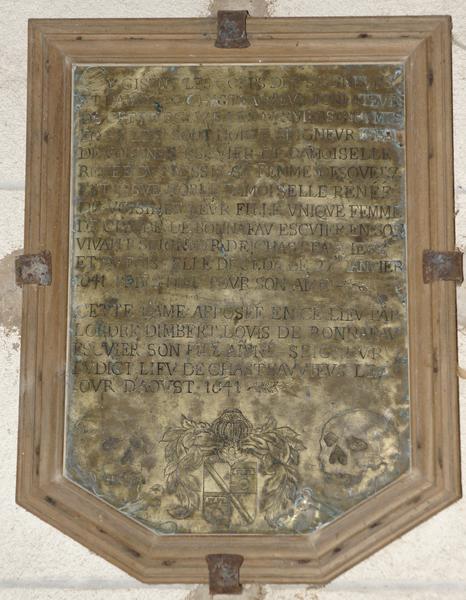 Inscription funéraire de Jean de Voisines, seigneur de Châteauvieux, et Renée du Plessis